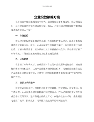 企业投放策略方案