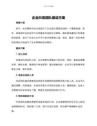 企业抖音团队建设方案