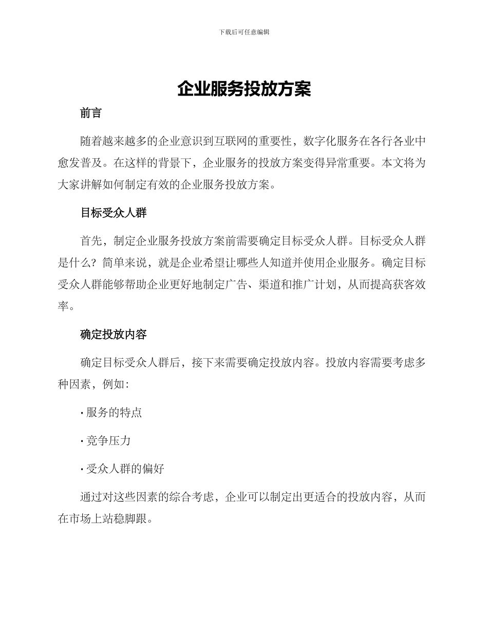 企业服务投放方案_第1页