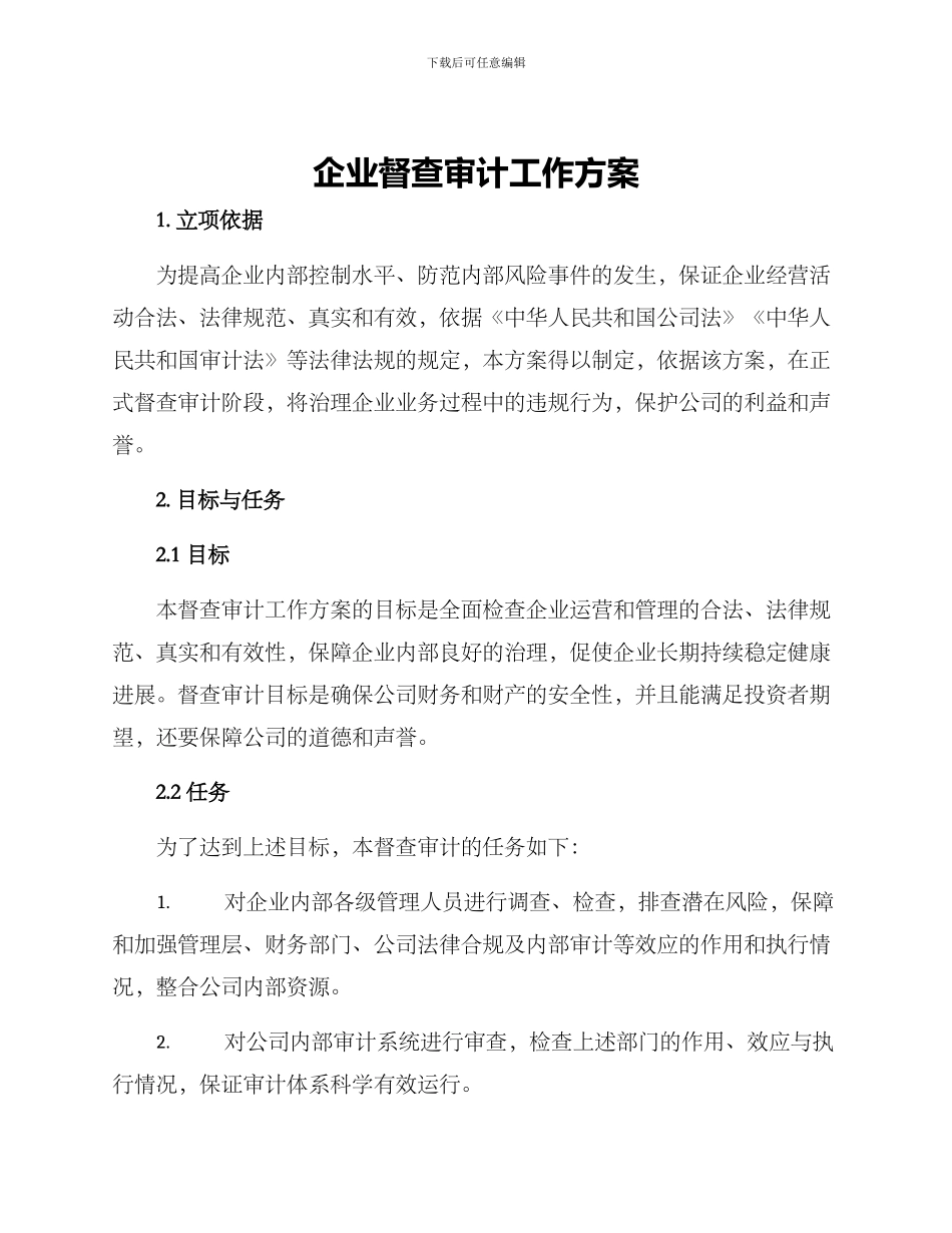 企业督查审计工作方案_第1页