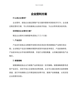 企业营利方案