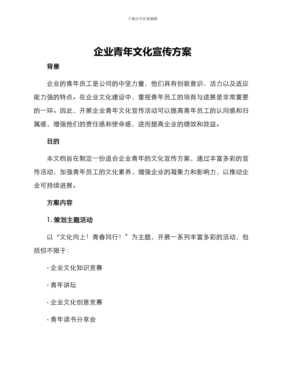 企业青年文化宣传方案_第1页