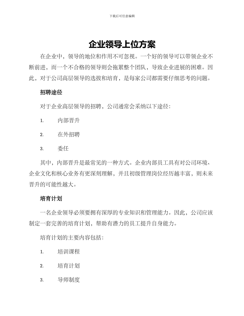企业领导上位方案_第1页