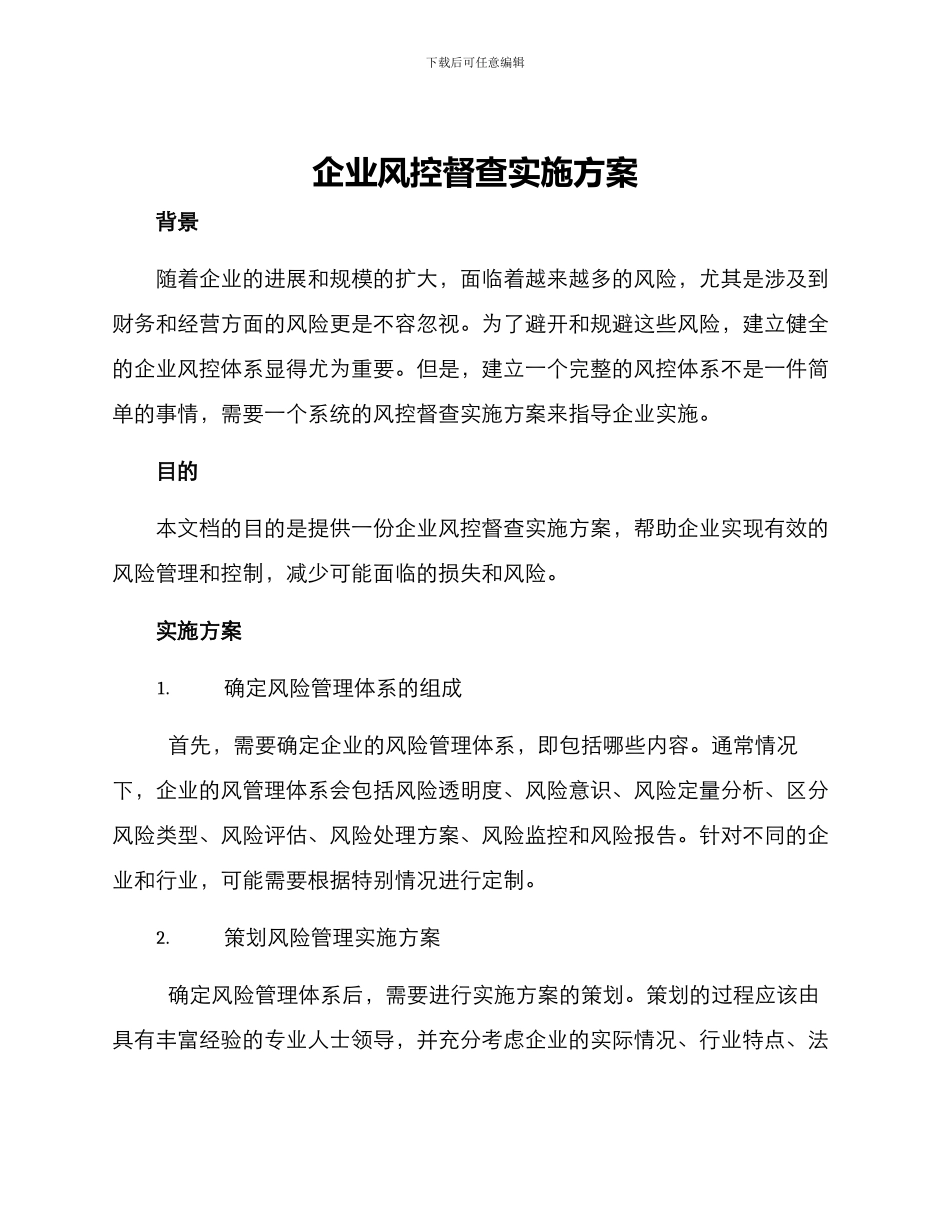 企业风控督查实施方案_第1页