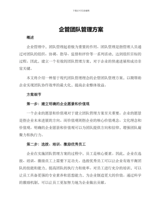 企管团队管理方案