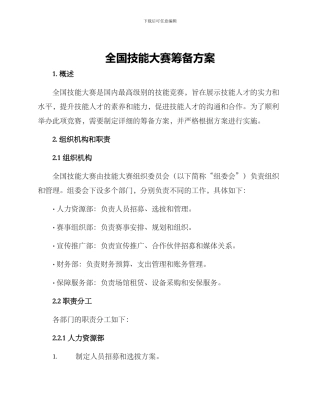全国技能大赛筹备方案