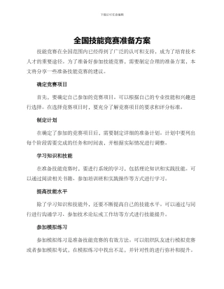 全国技能竞赛准备方案
