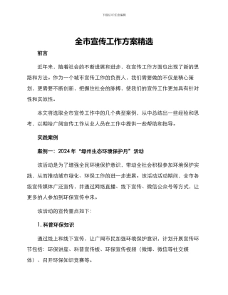 全市宣传工作方案精选