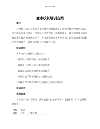 全市校长培训方案