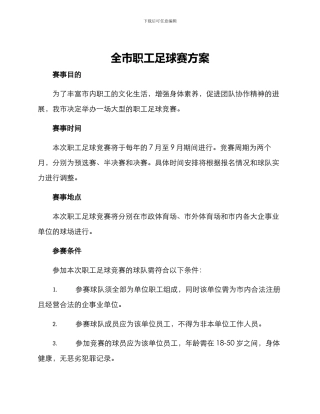 全市职工足球赛方案