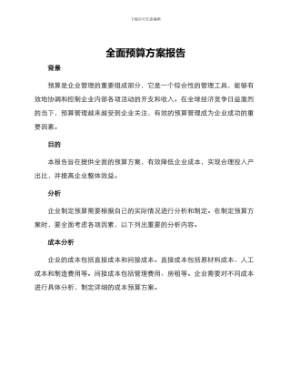 全面预算方案报告