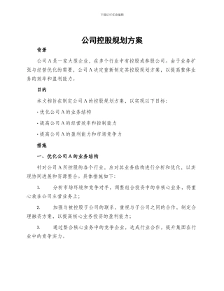公司控股规划方案