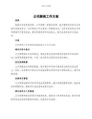 公司聚焦工作方案