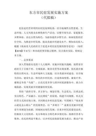 东方民宿发展实施方案