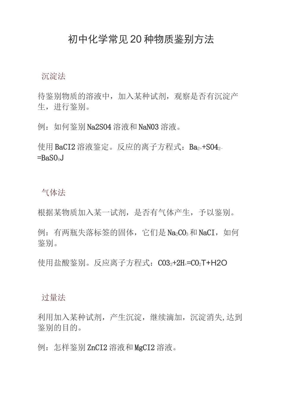 初中化学常见20种物质鉴别方法_第1页