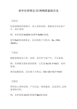 初中化学常见20种物质鉴别方法