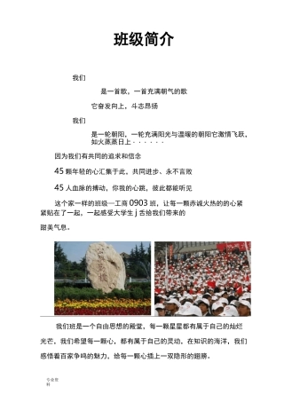 班级简介(优秀班级申报材料)