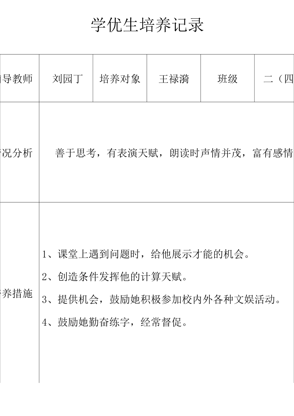 学优生培养记录表_第1页