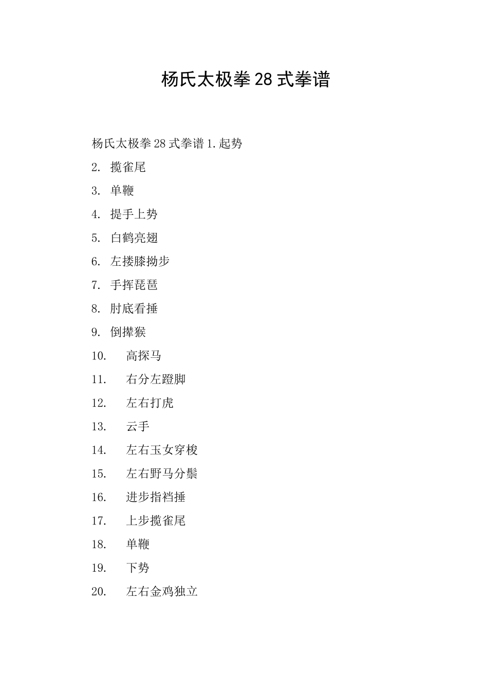 杨氏太极拳28式拳谱_第1页