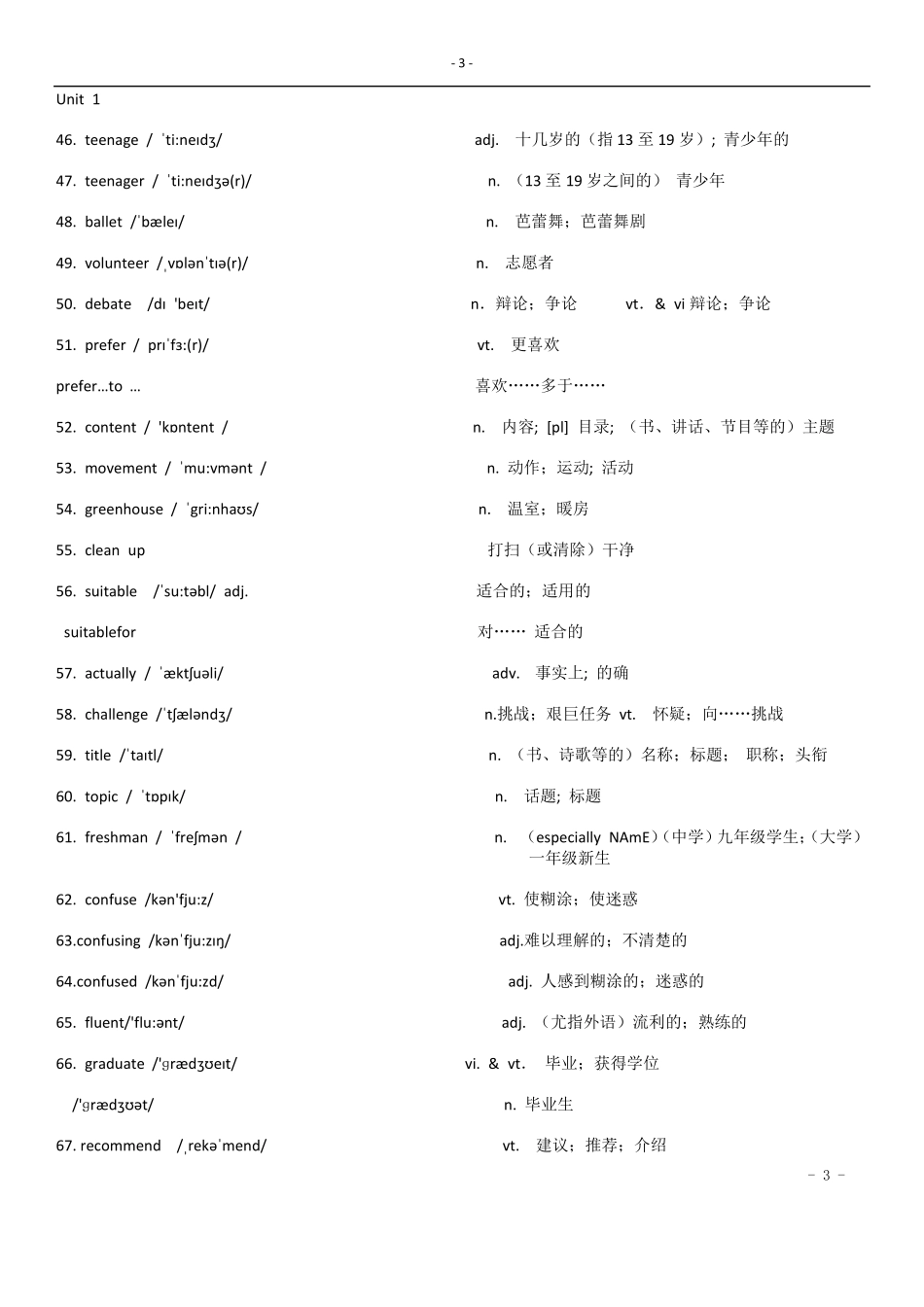 2019版人教版新高一英语必修一单词默写版_第3页