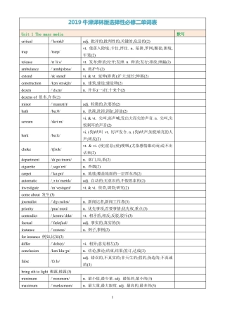 2019译林版高中英语选择性必修二单词表