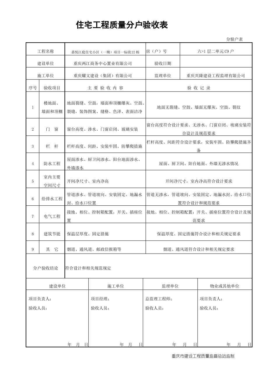 2019重庆分户验收表_第1页