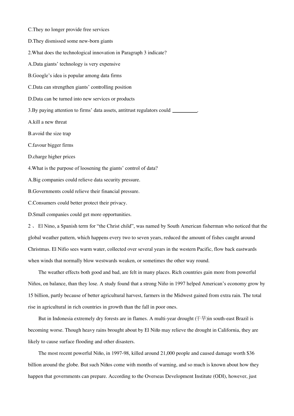 2019高考英语阅读理解细节理解试题答案及解释_第2页