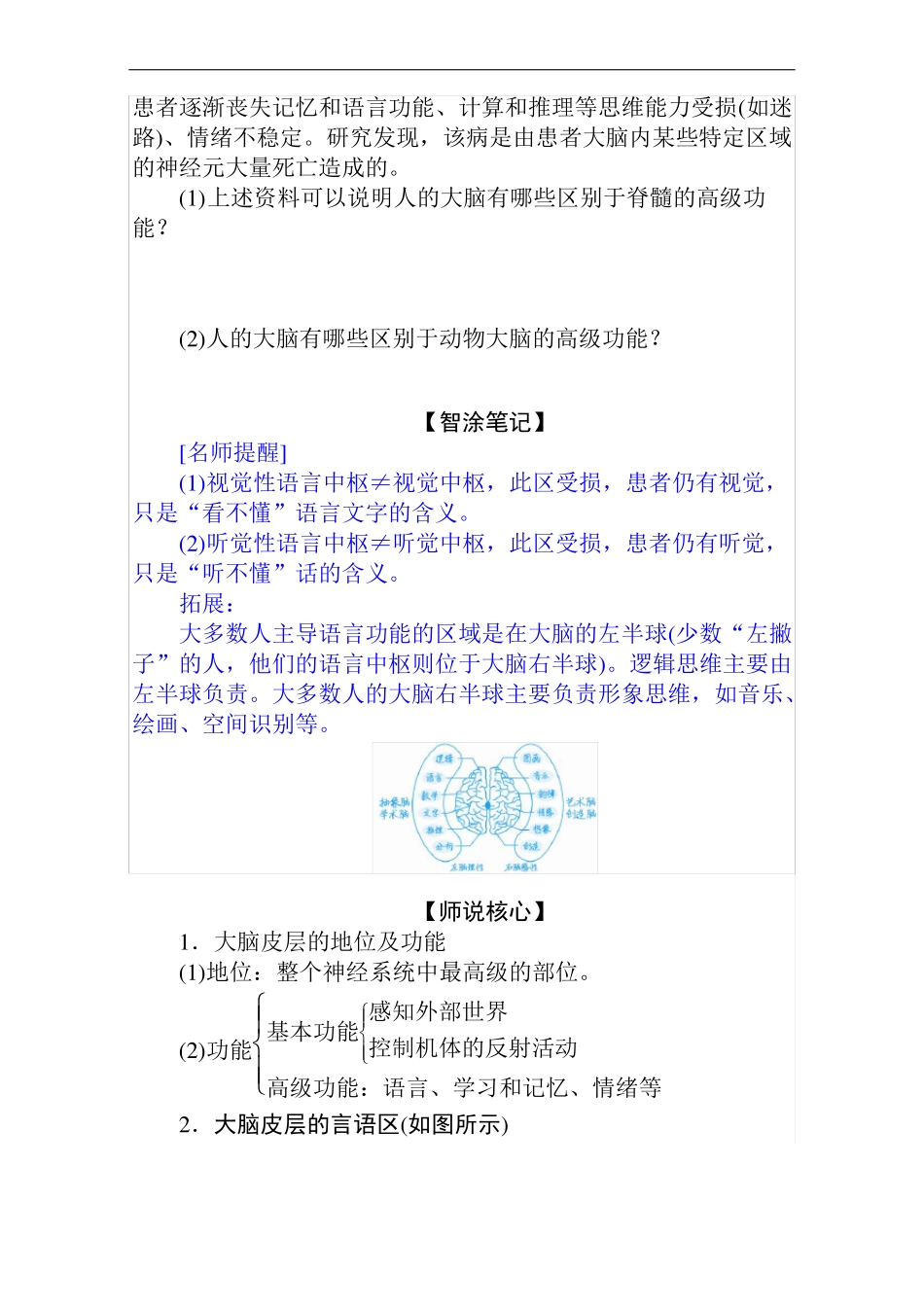 2020-2021学年生物必修1学案：5人脑的高级功能_第2页