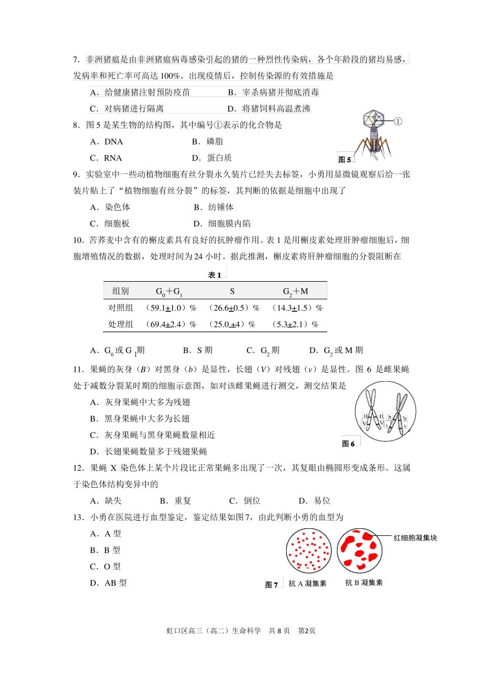 2020上海虹口区生命科学一模卷_第2页