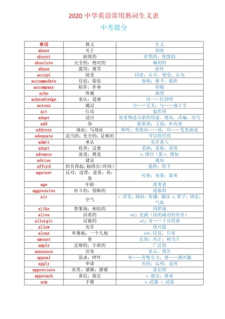 2020中学英语常用熟词生义表中考提分