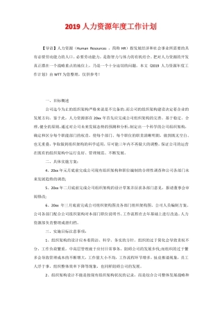 2020人力资源年工作计划