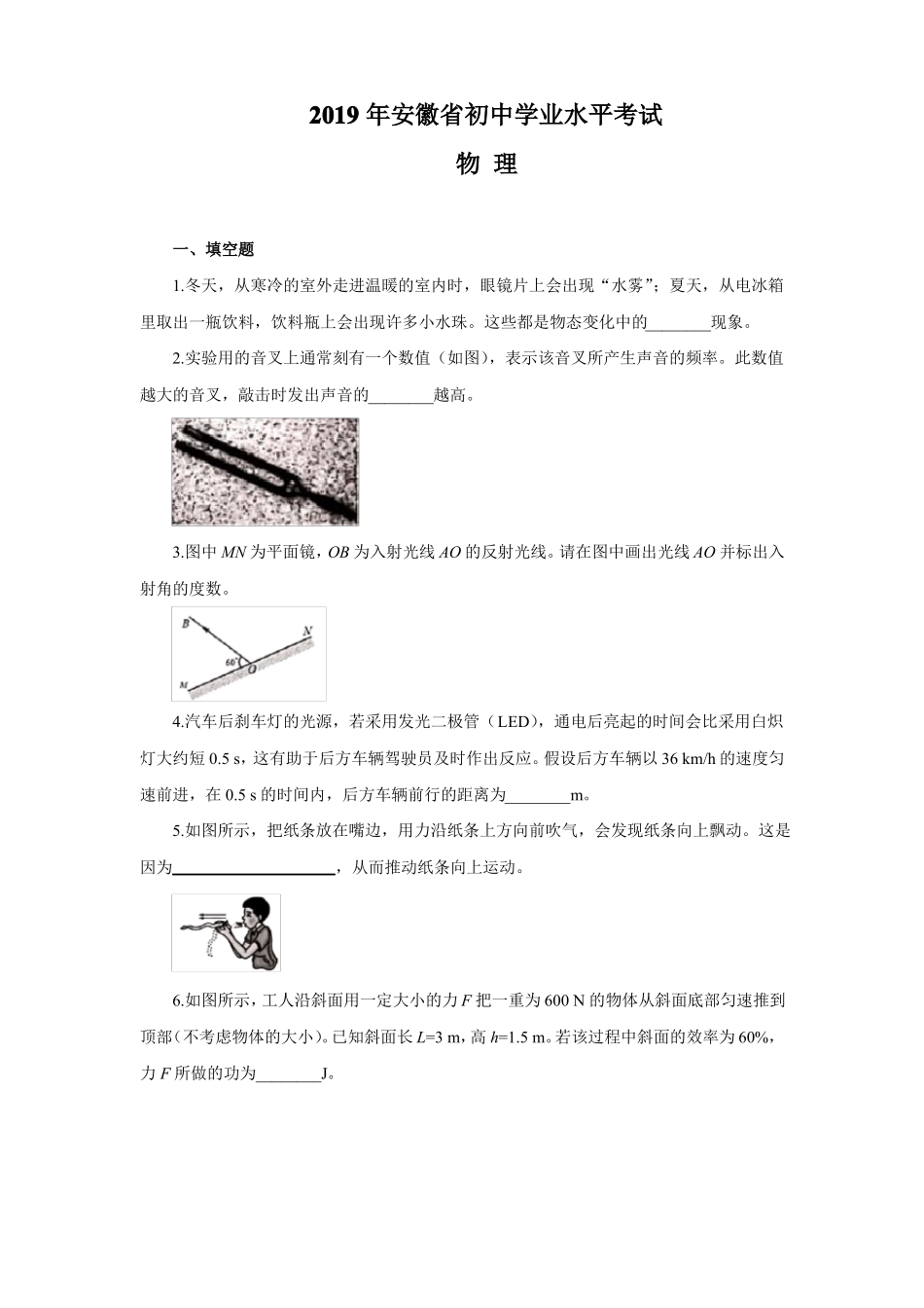 2020安徽中考物理试卷_第1页