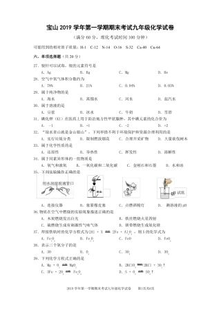 2020宝山初三一模化学试卷及答案