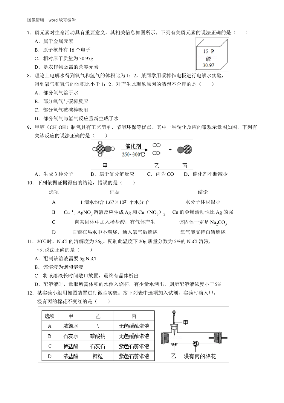 2020年安徽中考化学试题附答案_第2页