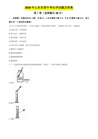 2020年山东东营中考化学试题及答案
