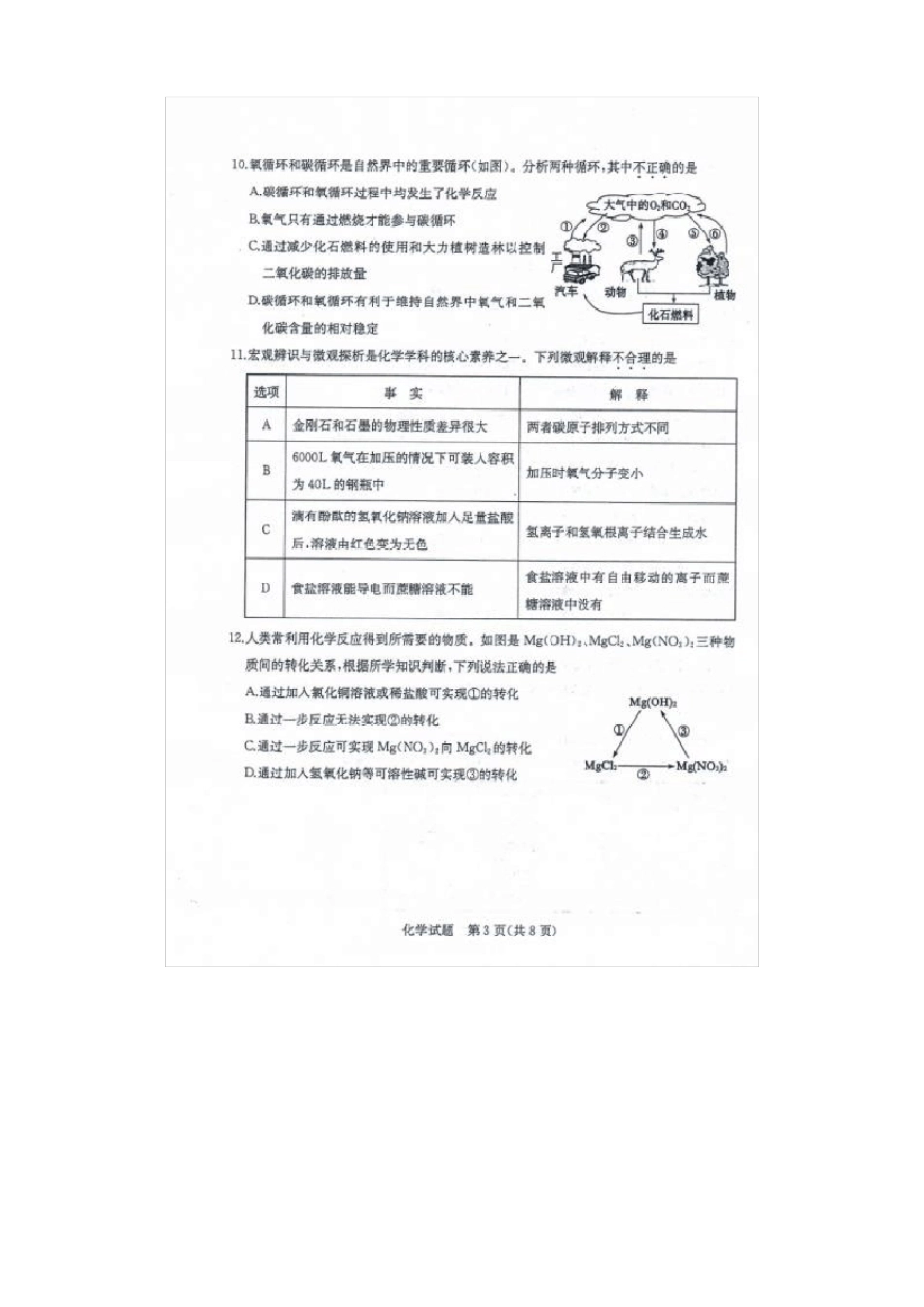 2020年山东东营中考化学试题含答案_第3页