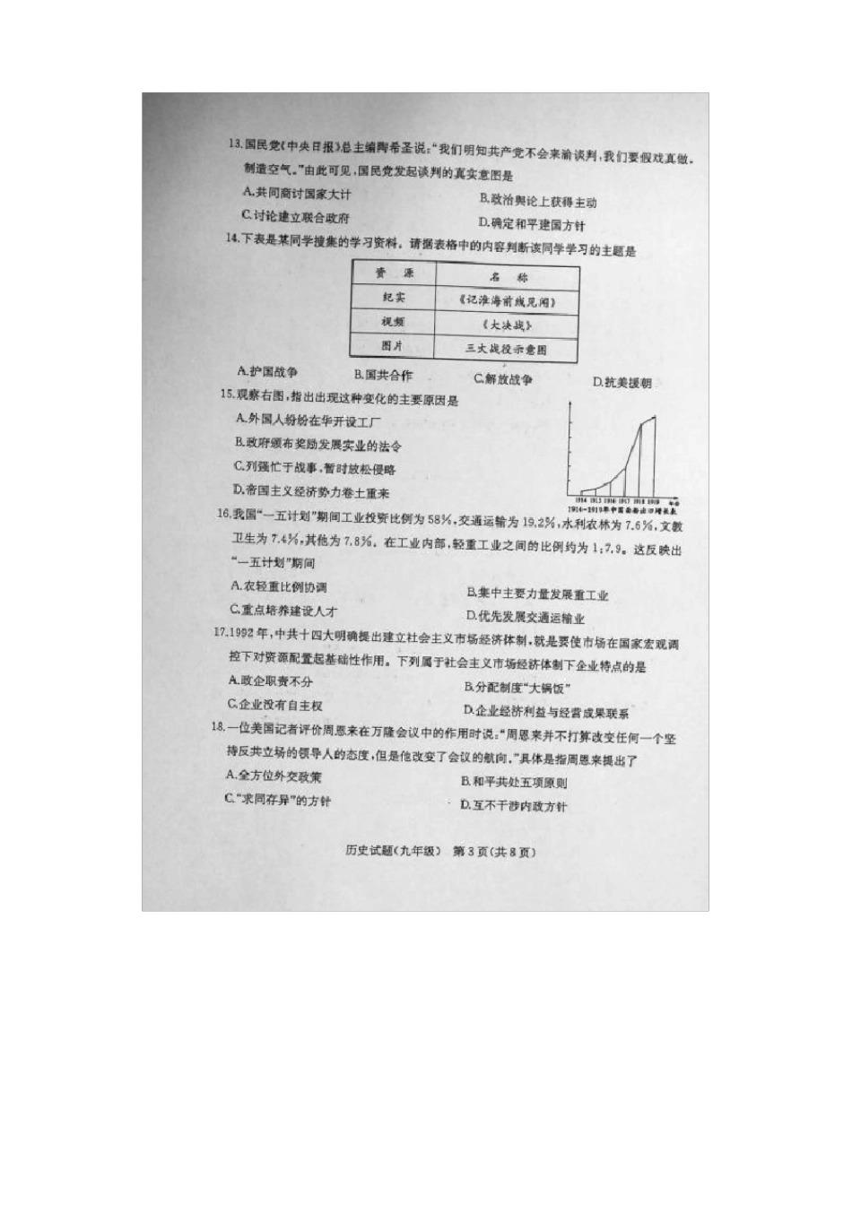 2020年山东东营中考历史试题含答案_第3页