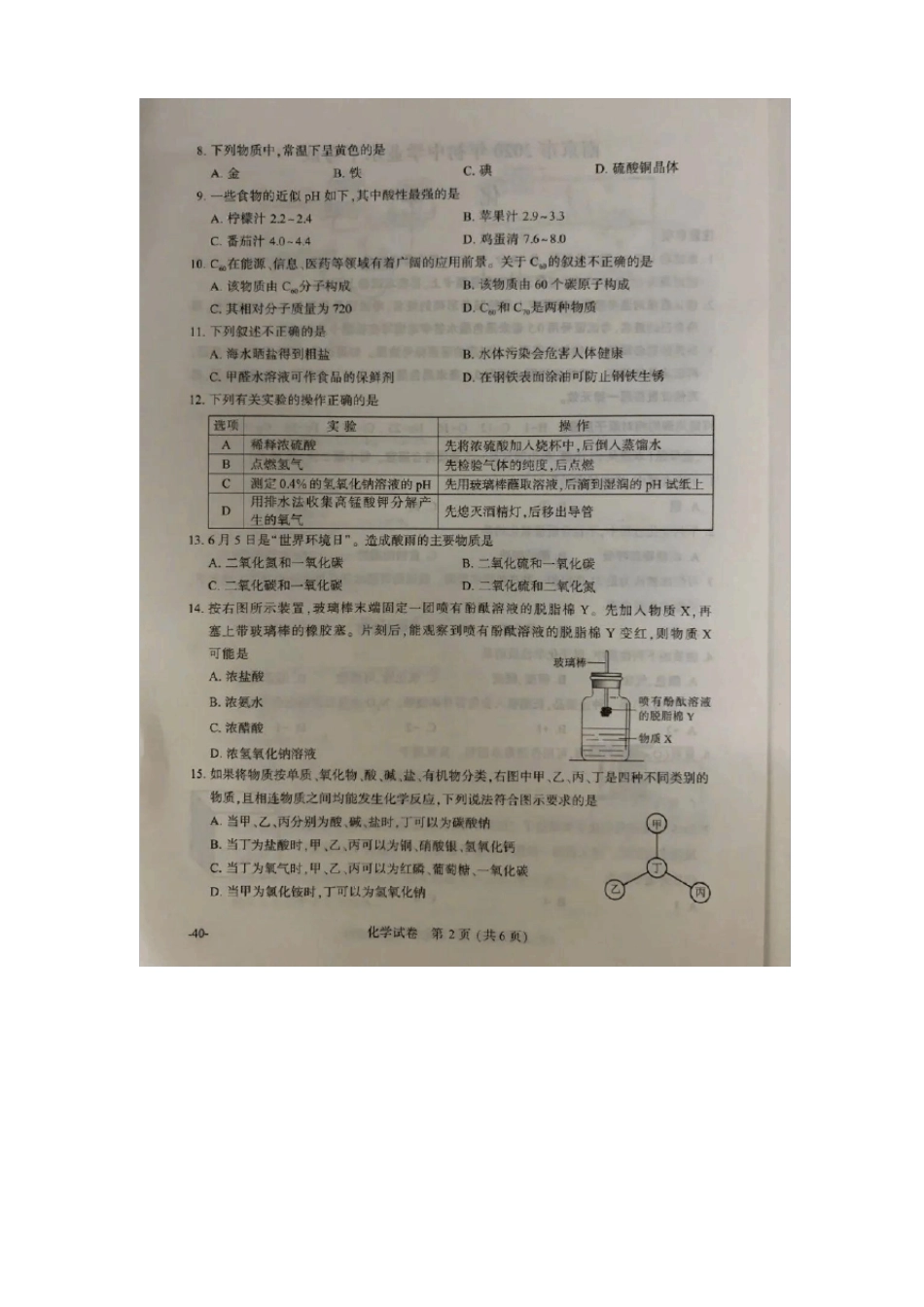 2020年江苏南京中考化学试题含答案_第2页
