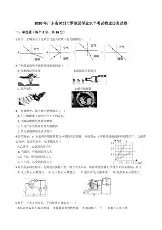 2020年深圳中考物理模拟卷