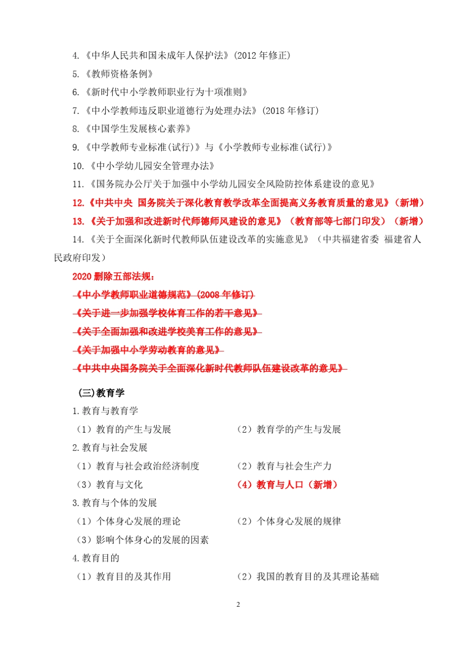 2020年福建教师招聘考试中小学教育综合知识考试大纲新旧对比标红版_第2页