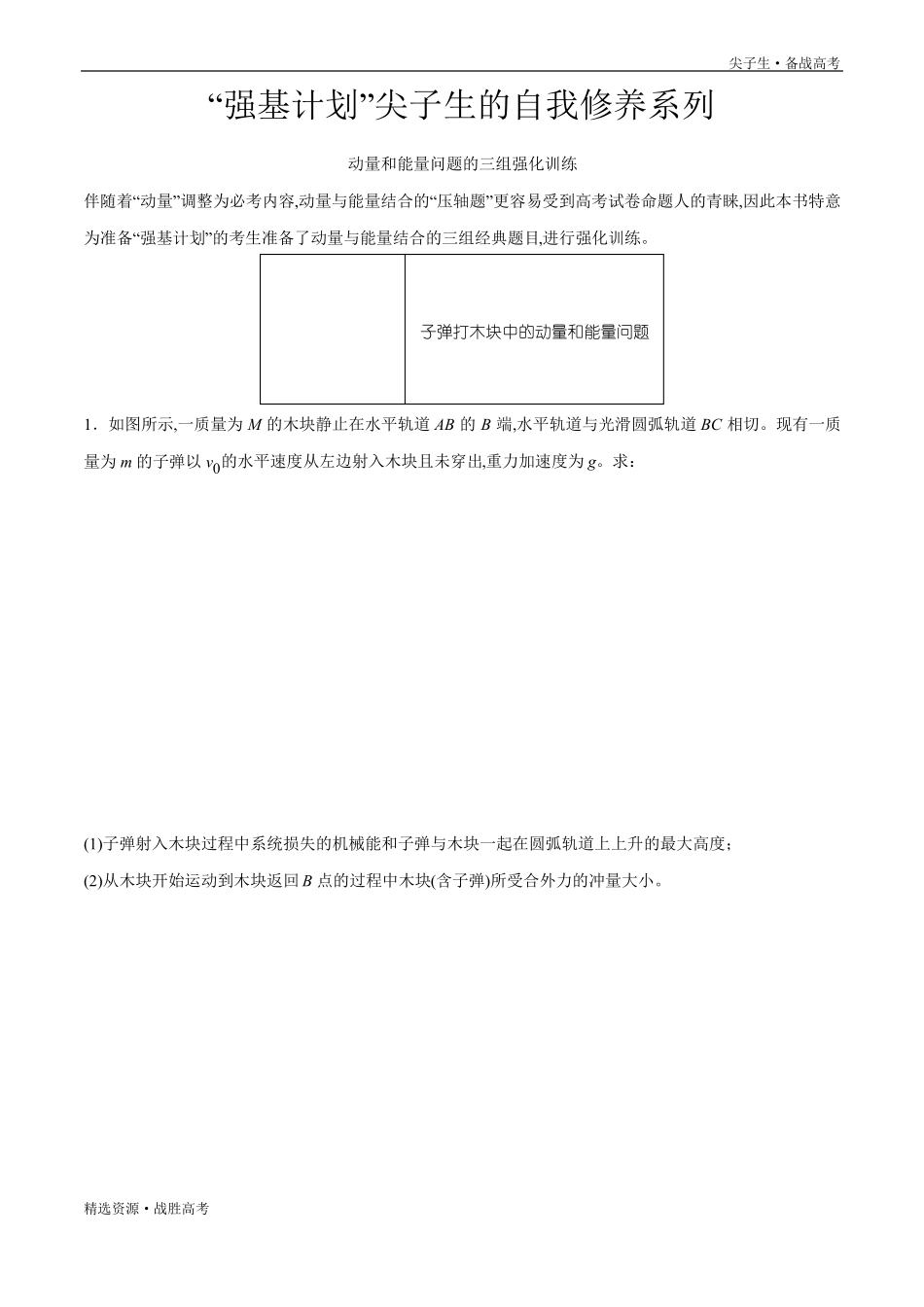 2020年高三物理尖子生养成：动量和能量问题的三组经典问题学生版_第1页