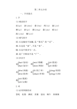 2020新审定统编版四年级语文下册知识总结