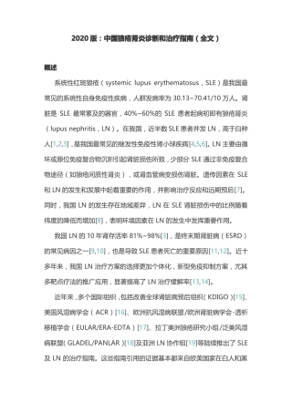 2020版：中国狼疮肾炎诊断和治疗指引全文