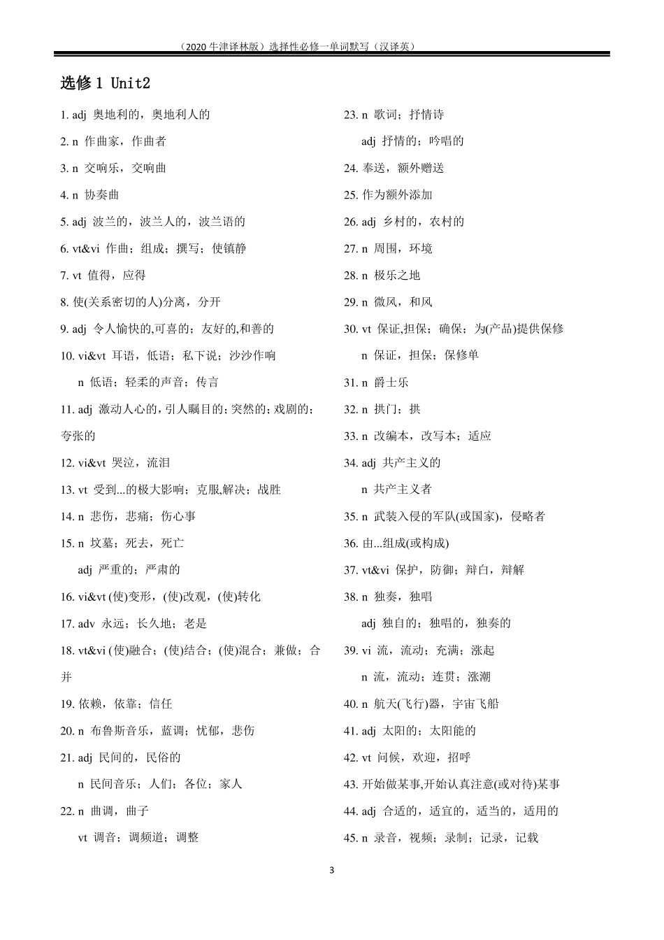 2020牛津译林版高一英语选择性必修一单词表默写汉译英_第3页