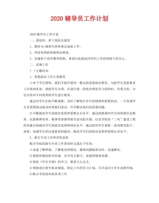 2020辅导员工作计划