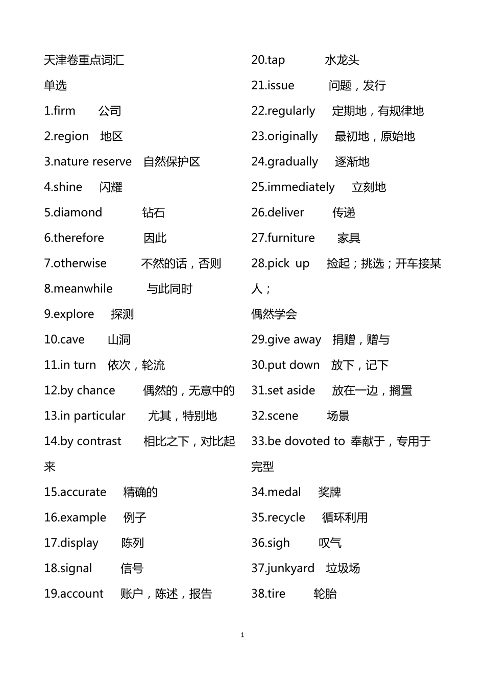 2021天津地区英语高考真题重点词汇归纳_第1页