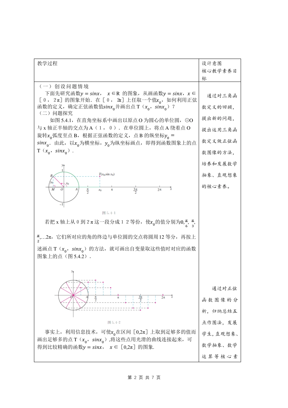 2021年人教A版高中数学必修第一册1正弦函数、余弦函数的图像教学设计_第2页