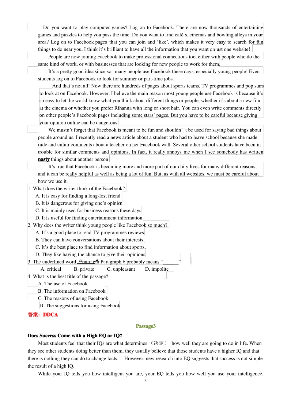 2021江苏无锡中考完形阅读任务型组合训练2含答案_第3页