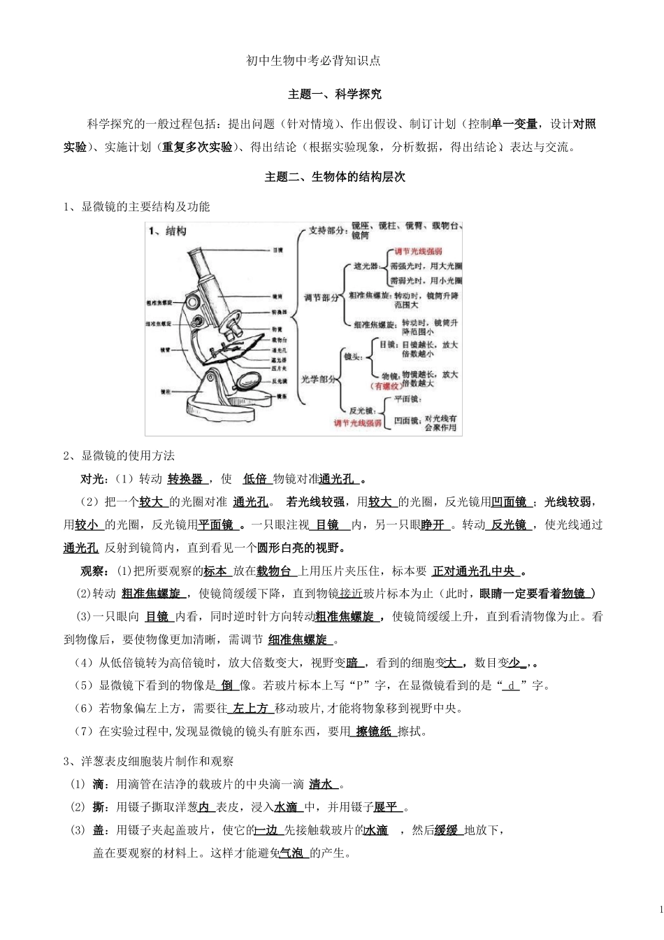 2021生物中考必背知识点_第1页