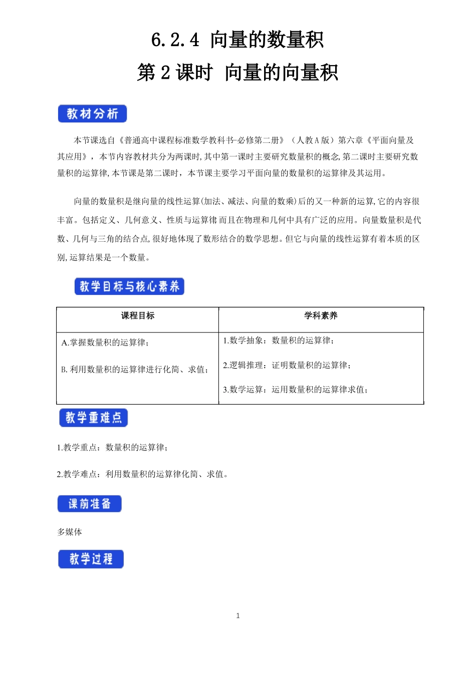 2021高一数学【新教材】第二册教学设计4向量的数量积第2课时向量的向量积_第1页